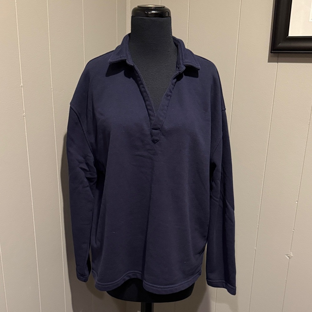 B22 Classic Navy Collared V Neck Women's XL Sweatshirt Lounge Prep Casual